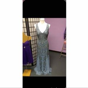 Adrianna Papell Blue Beaded Gown
